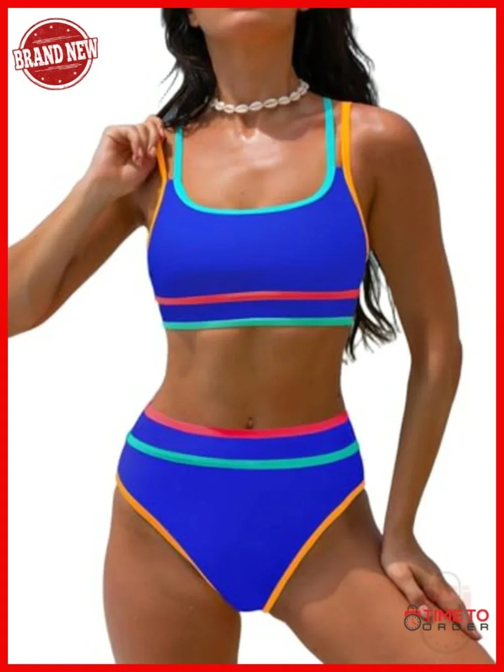 High Waisted Bikini Set Sporty Adjustable Straps Tummy Control Two Piece